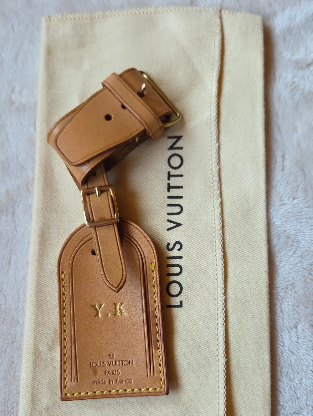 Louis Vuitton Tan Leather  Luggage Tag with Gold Hardware